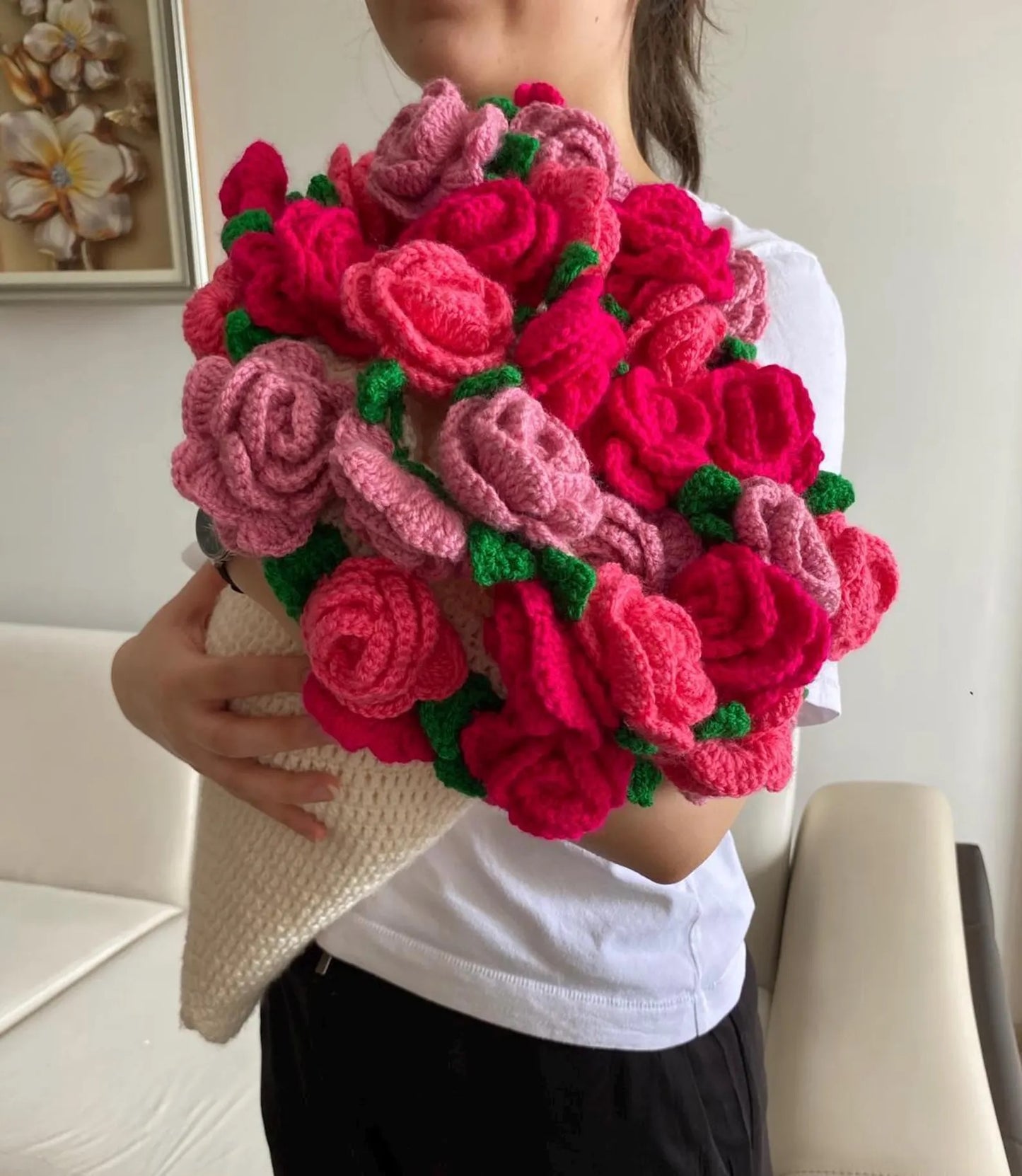 Handmade Crochet Flower Bouquet Throw Blanket